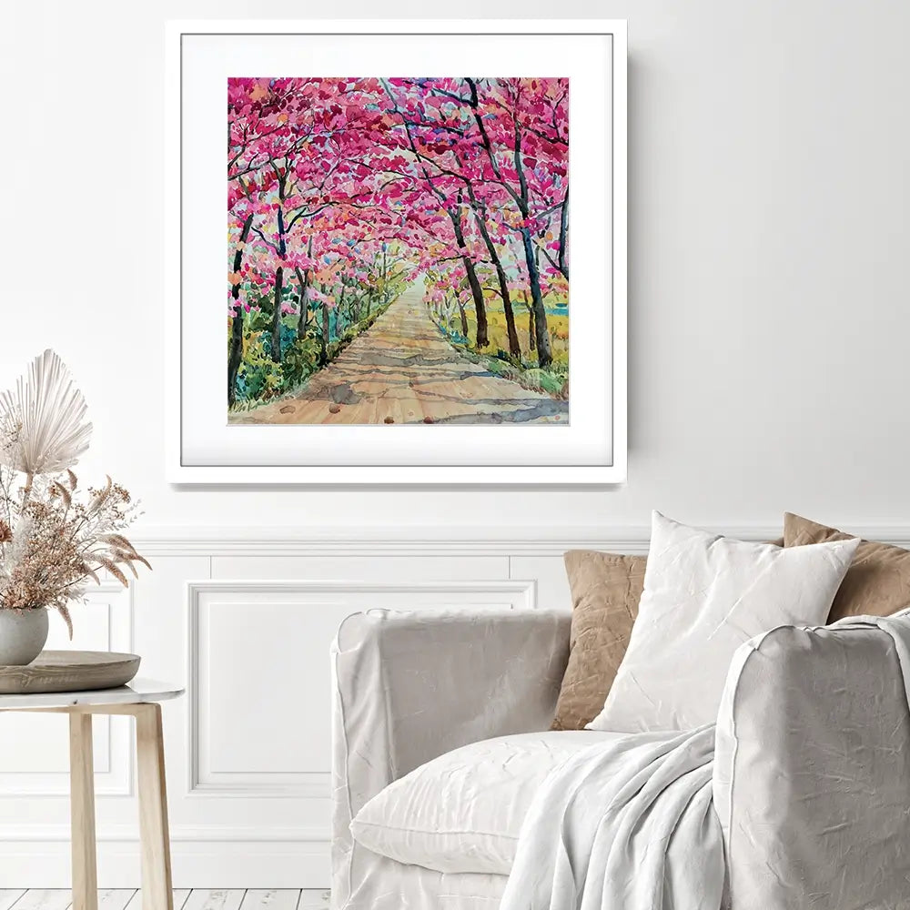 Cherry Tree Path Square Framed Art Print Cherry Tree Path Square Framed Art Print wall art product Painterstock / Shutterstock