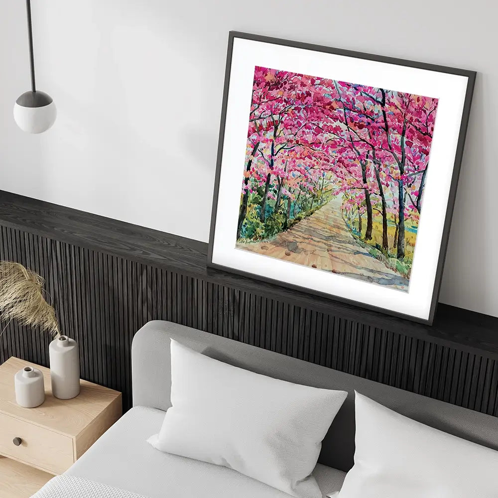 Cherry Tree Path Square Framed Art Print Cherry Tree Path Square Framed Art Print wall art product Painterstock / Shutterstock