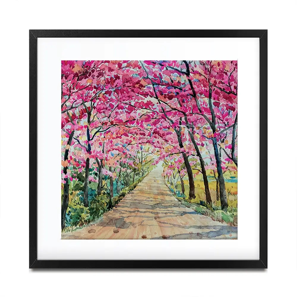 Cherry Tree Path Square Framed Art Print Cherry Tree Path Square Framed Art Print wall art product Painterstock / Shutterstock