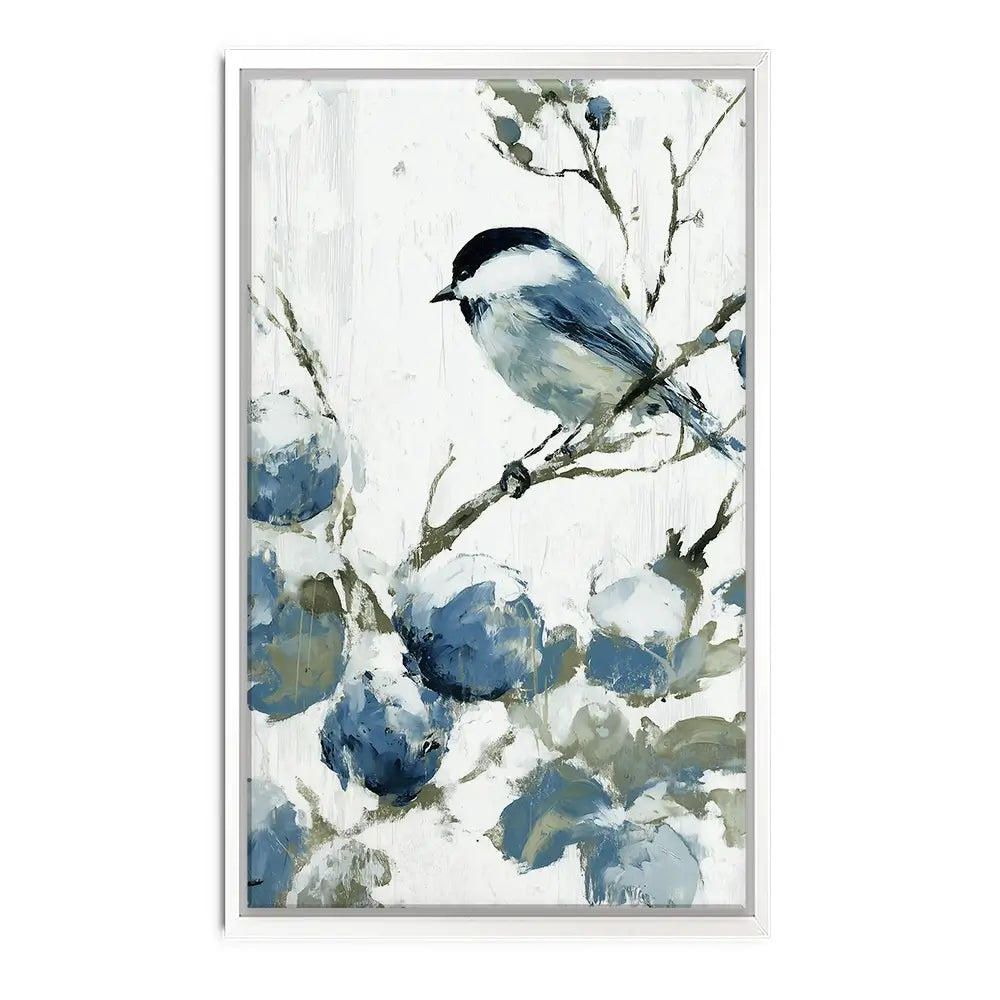 Chickadee Among Soft Blooms Canvas Print Chickadee Among Soft Blooms Canvas Print wall art product Chromatic Storm Studio
