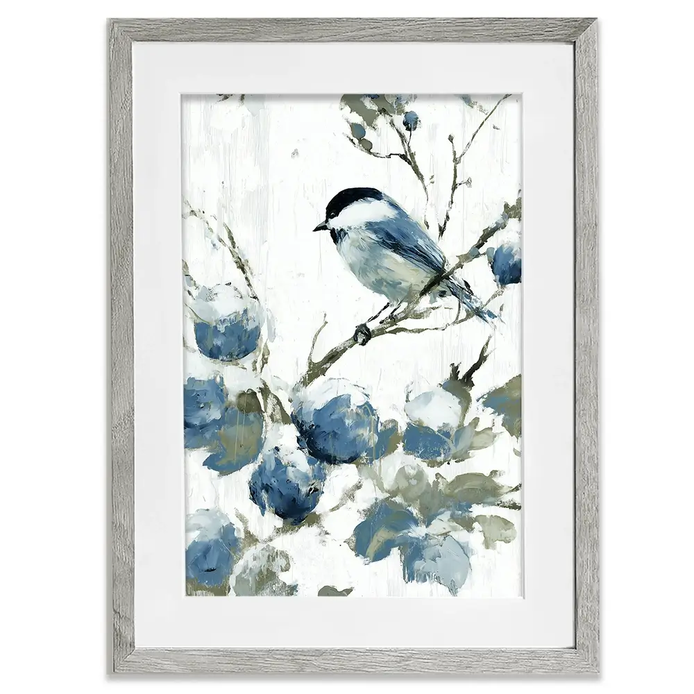 Chickadee Among Soft Blooms Framed Art Print Chickadee Among Soft Blooms Framed Art Print wall art product Chromatic Storm Studio