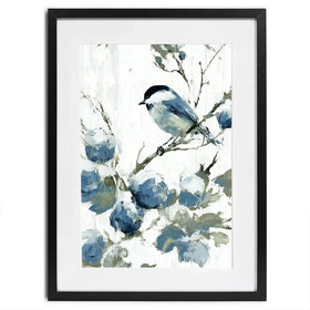 Chickadee Among Soft Blooms Framed Art Print Chickadee Among Soft Blooms Framed Art Print wall art product Chromatic Storm Studio