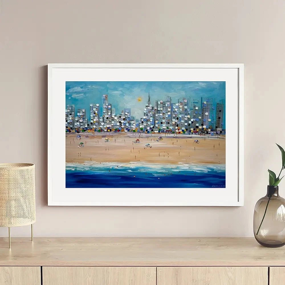 City Beach Framed Art Print City Beach Framed Art Print wall art product Ekaterina Ermilkina
