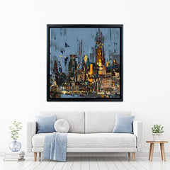 City Lights At Night Square Canvas Print wall art product Tithi Luadthong / Shutterstock