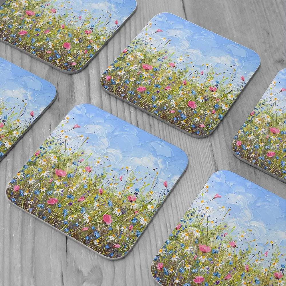 Clouds Over Daisies Coaster Set Clouds Over Daisies Coaster Set wall art product Olga Tkachyk