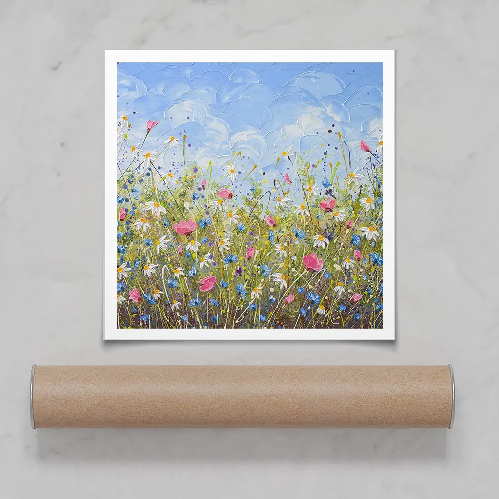 Clouds Over Daisies Square Art Print Clouds Over Daisies Square Art Print wall art product Olga Tkachyk