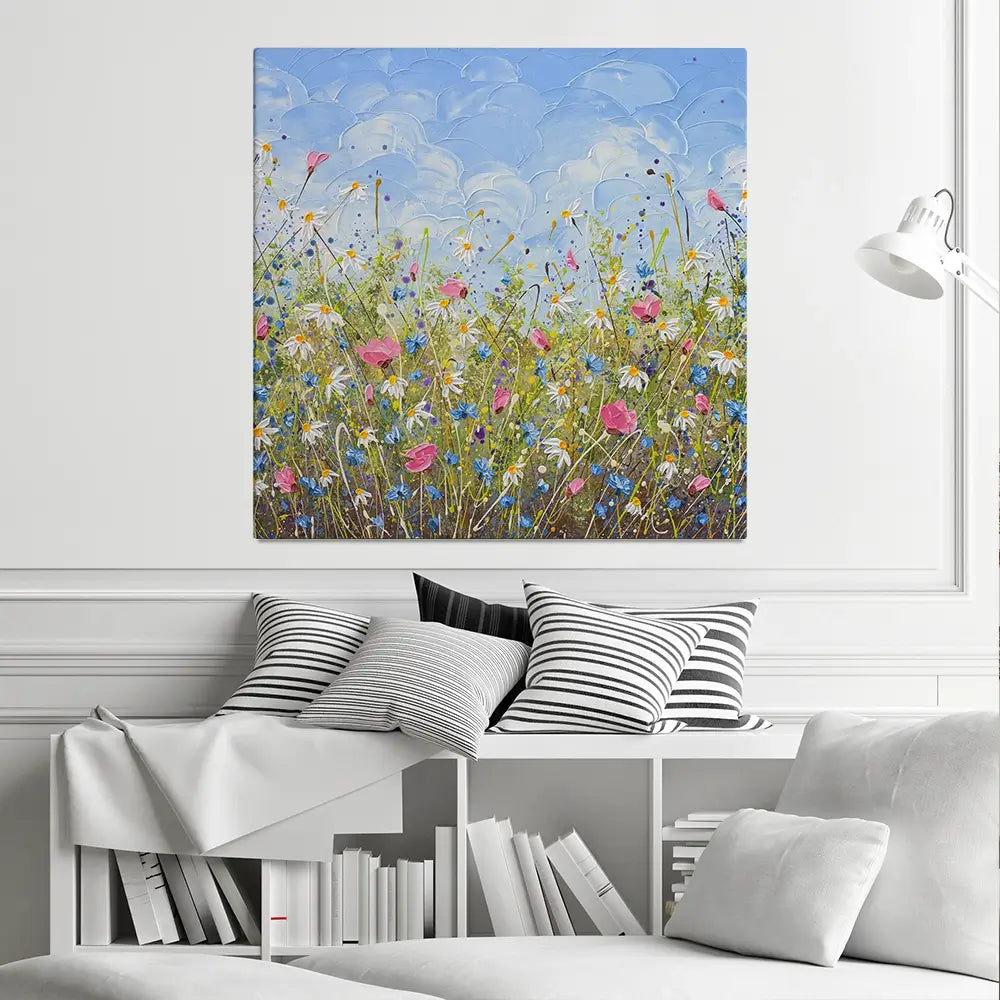Clouds Over Daisies Square Canvas Print Clouds Over Daisies Square Canvas Print wall art product Olga Tkachyk