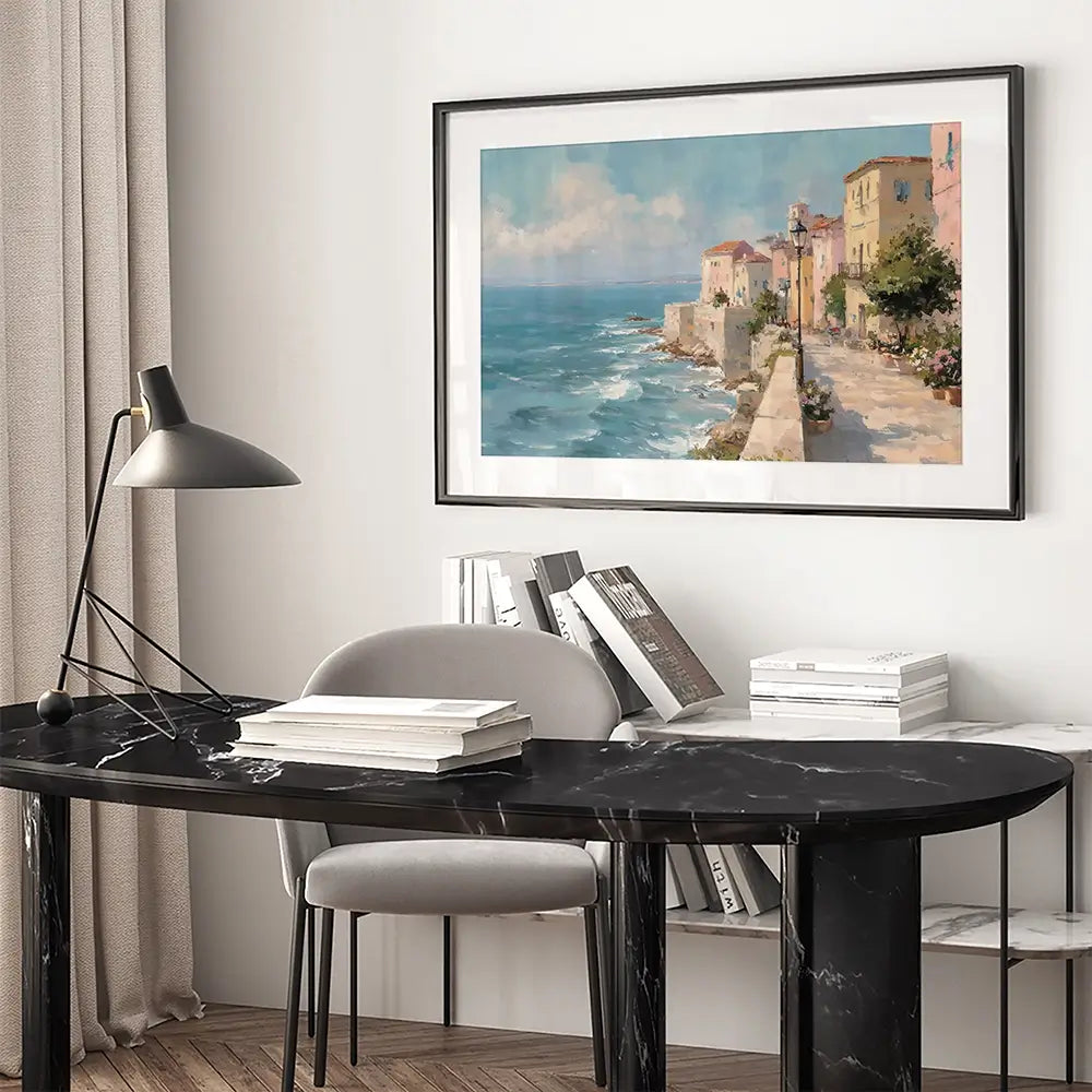 Coastal City Strip Framed Art Print Coastal City Strip Framed Art Print wall art product Art by Özge - Independent