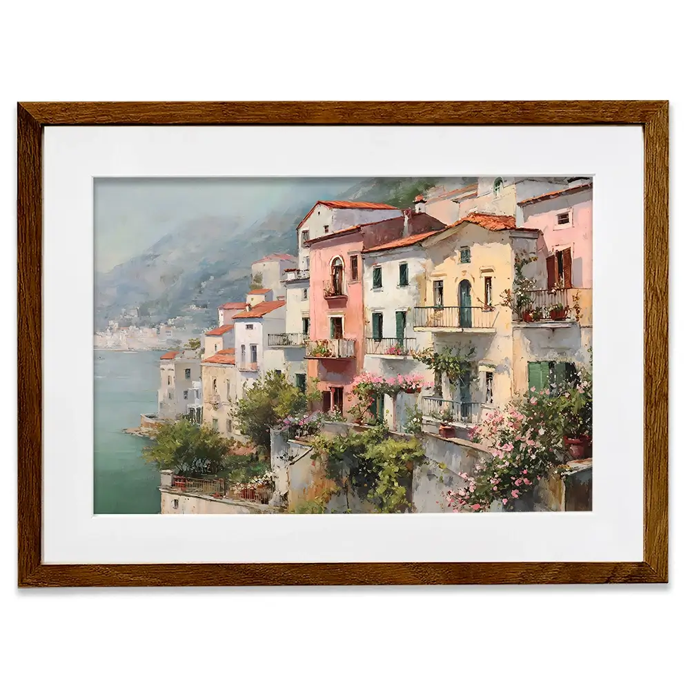 Coastal Italian Village Framed Art Print Coastal Italian Village Framed Art Print wall art product Art by Özge - Independent
