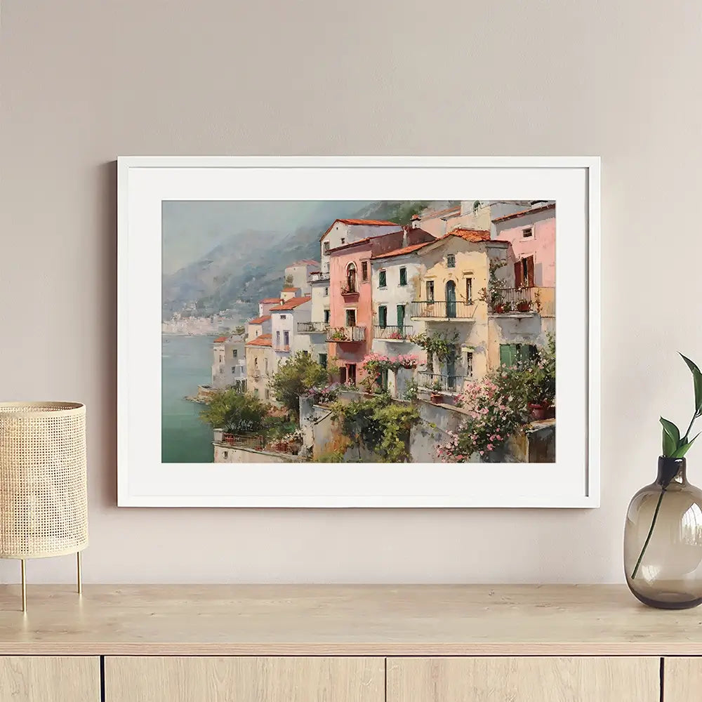 Coastal Italian Village Framed Art Print Coastal Italian Village Framed Art Print wall art product Art by Özge - Independent
