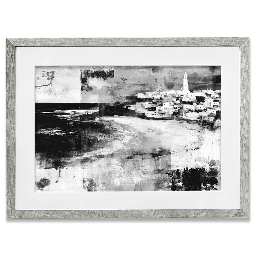 Coastal Lighthouse Town Framed Art Print Coastal Lighthouse Town Framed Art Print wall art product Chromatic Storm Studio