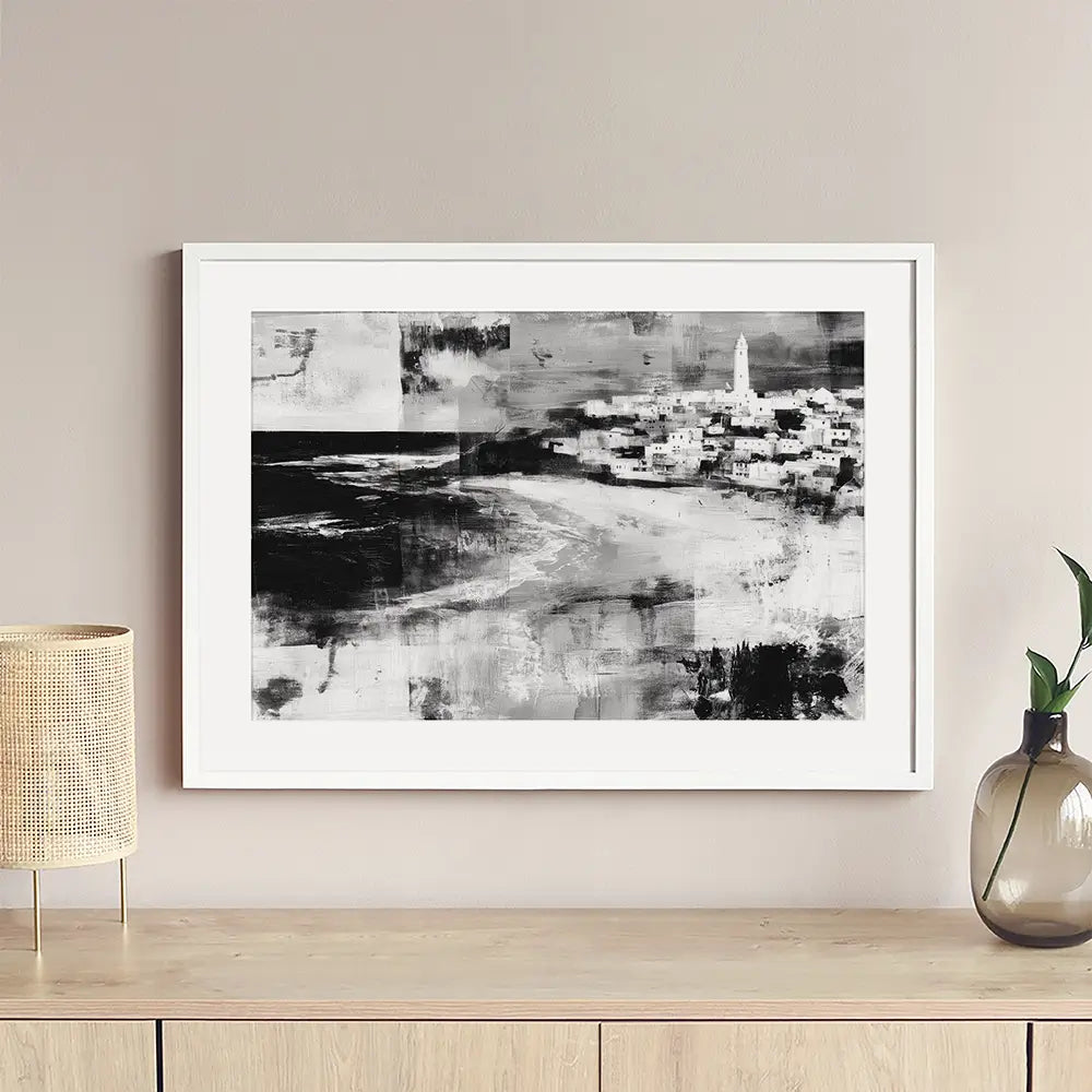 Coastal Lighthouse Town Framed Art Print Coastal Lighthouse Town Framed Art Print wall art product Chromatic Storm Studio