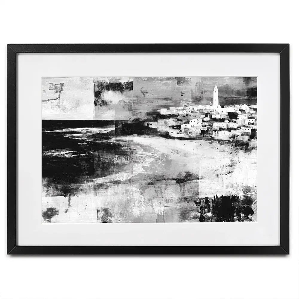 Coastal Lighthouse Town Framed Art Print Coastal Lighthouse Town Framed Art Print wall art product Chromatic Storm Studio