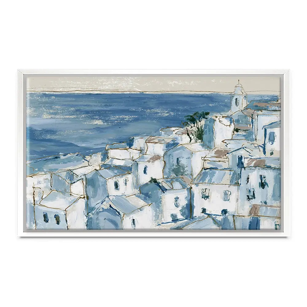 Coastal Village Above Sea Canvas Print Coastal Village Above Sea Canvas Print wall art product Chromatic Storm Studio
