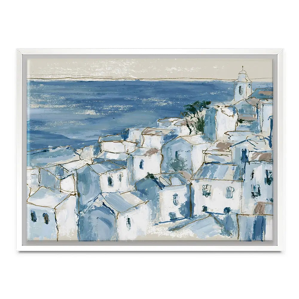 Coastal Village Above Sea Canvas Print Coastal Village Above Sea Canvas Print wall art product Chromatic Storm Studio
