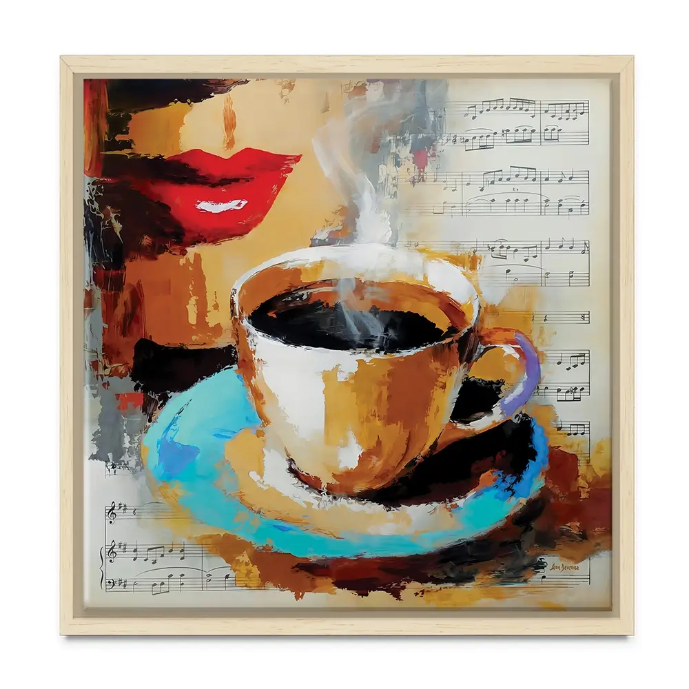 Coffee Cup And Musical Notes Square Canvas Print Coffee Cup And Musical Notes Square Canvas Print wall art product Leon Devenice