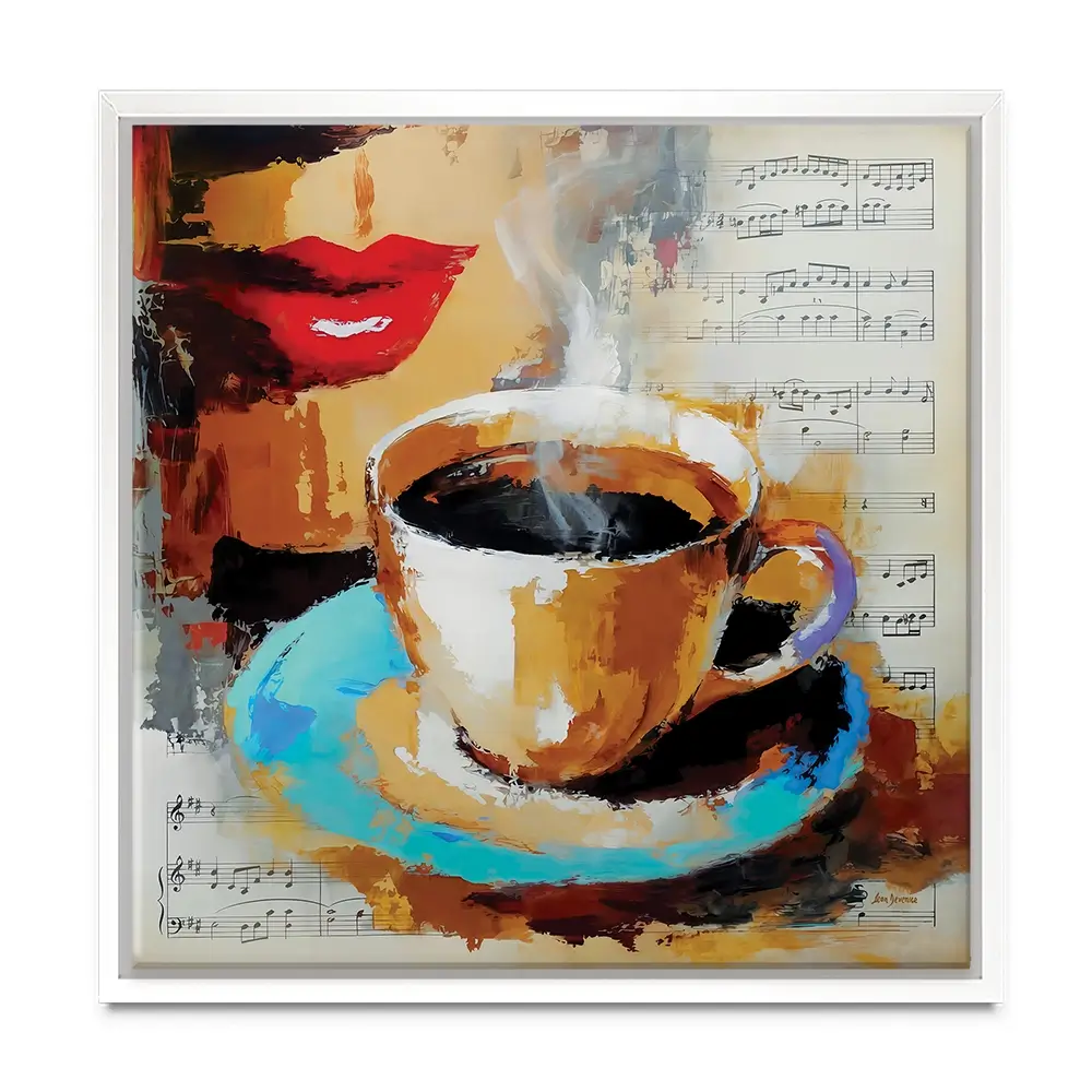 Coffee Cup And Musical Notes Square Canvas Print Coffee Cup And Musical Notes Square Canvas Print wall art product Leon Devenice