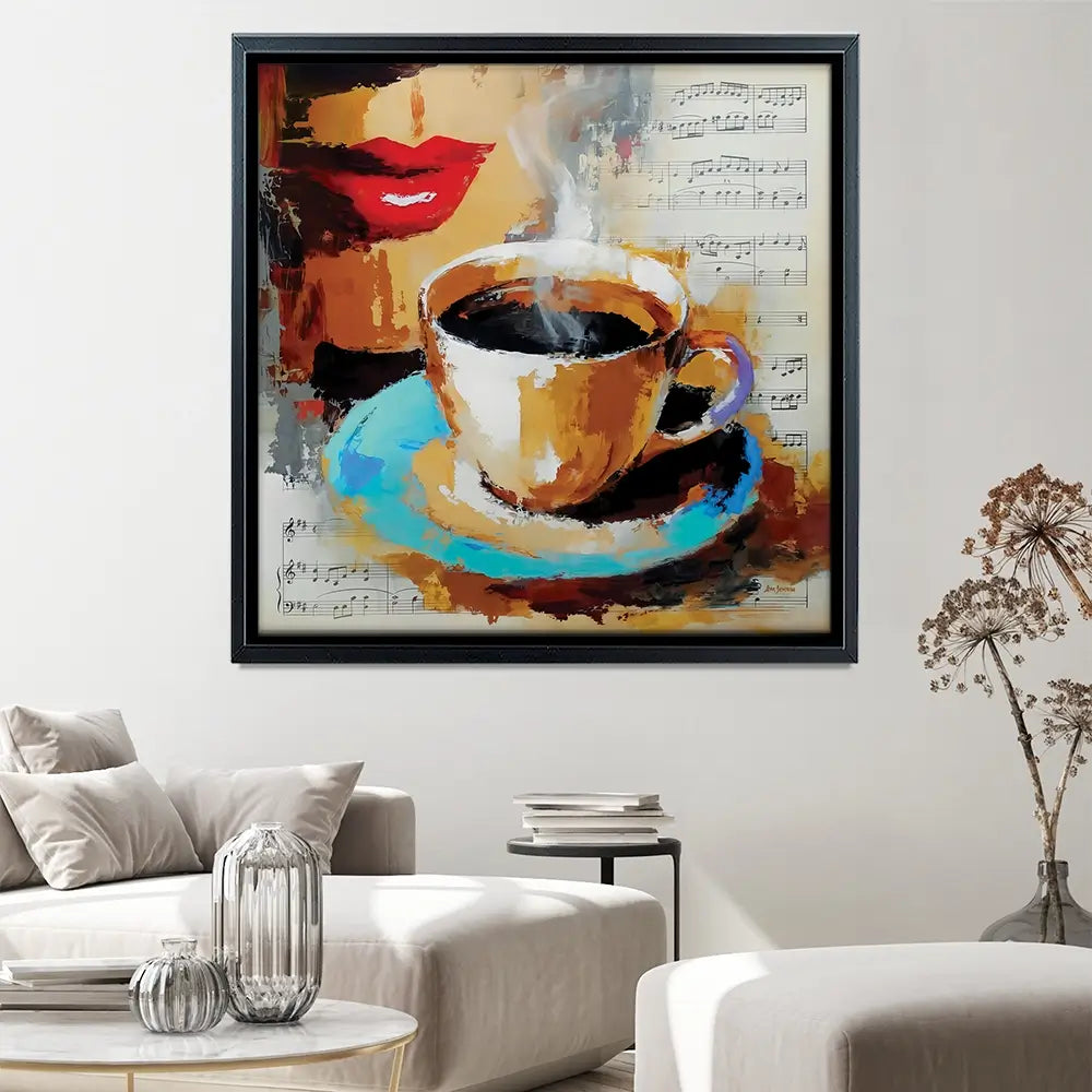 Coffee Cup And Musical Notes Square Canvas Print Coffee Cup And Musical Notes Square Canvas Print wall art product Leon Devenice