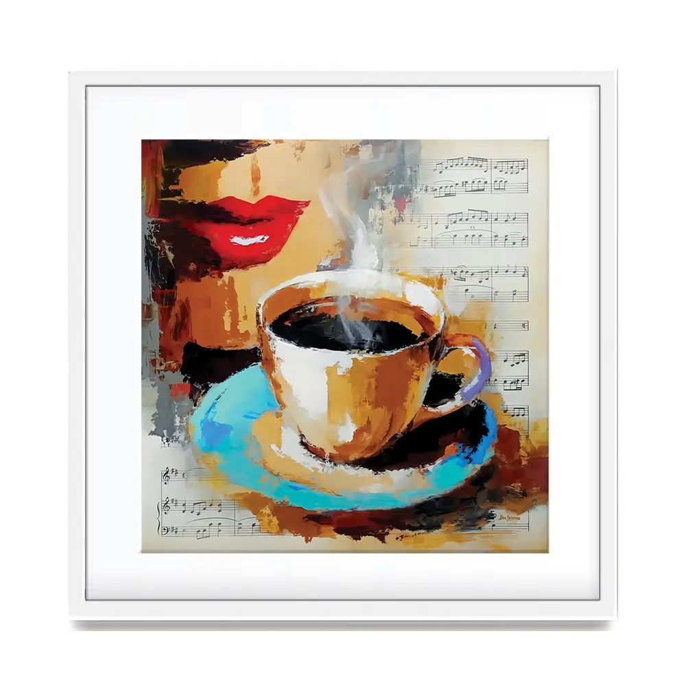 Coffee Cup And Musical Notes Square Framed Art Print Coffee Cup And Musical Notes Square Framed Art Print wall art product Leon Devenice