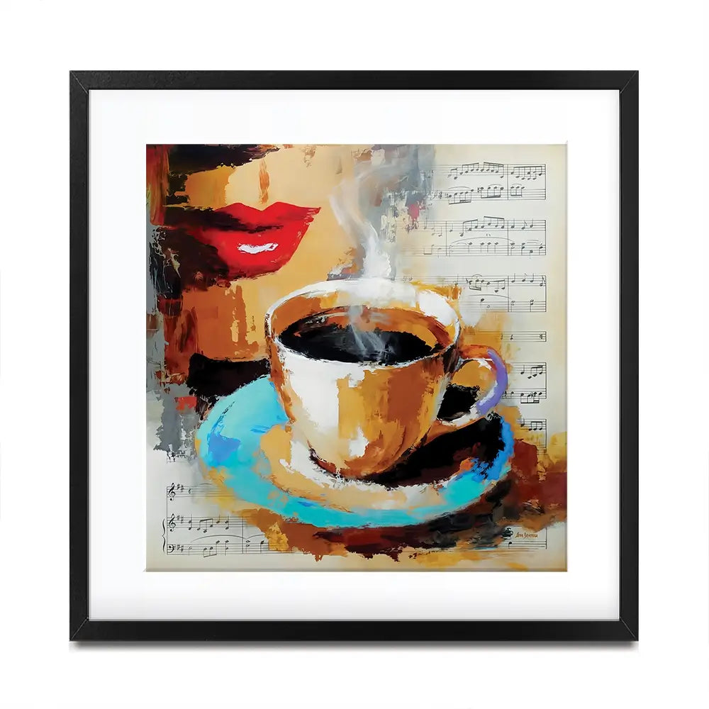 Coffee Cup And Musical Notes Square Framed Art Print