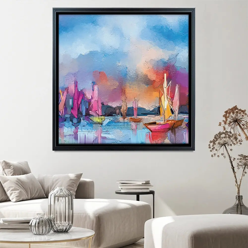 Coloured Boats Square Canvas Print Coloured Boats Square Canvas Print wall art product pluie_r / Shutterstock