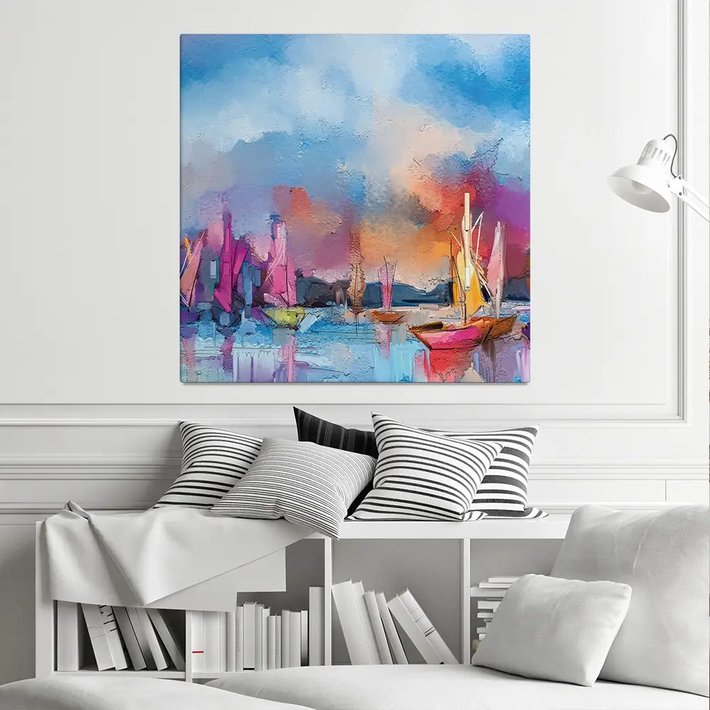 Coloured Boats Square Canvas Print Coloured Boats Square Canvas Print wall art product pluie_r / Shutterstock
