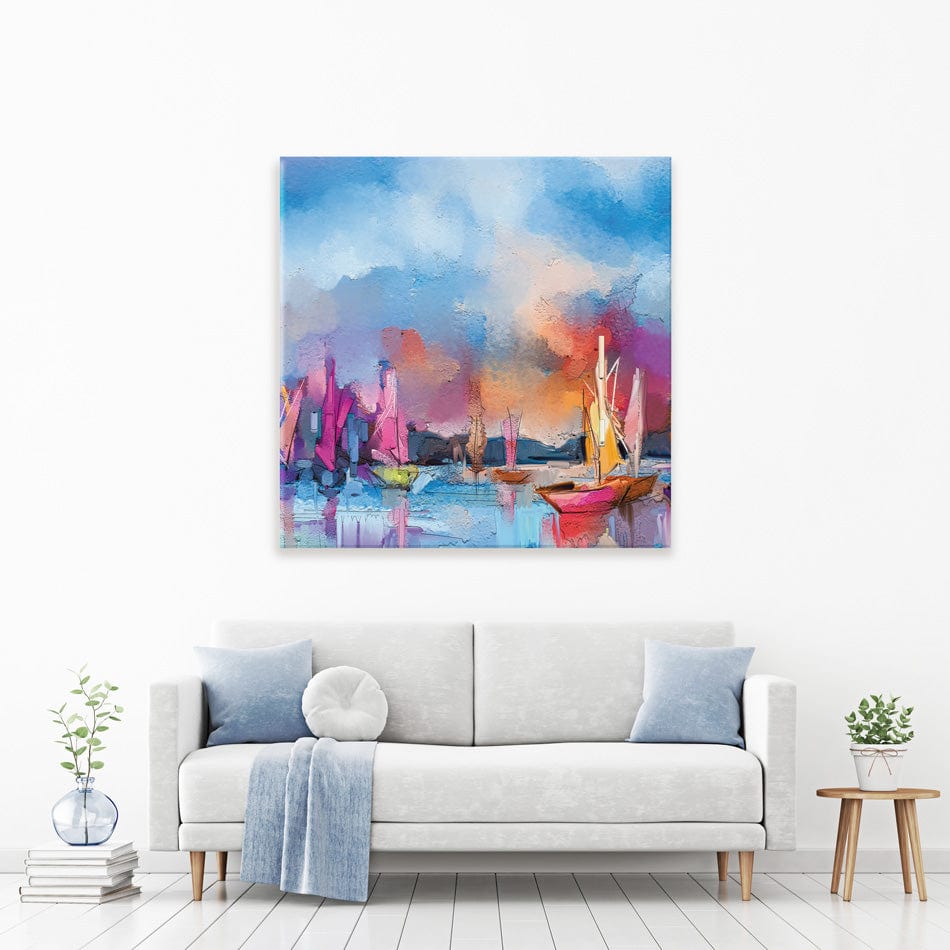 Coloured Boats Square Canvas Print Coloured Boats Square Canvas Print wall art product pluie_r / Shutterstock