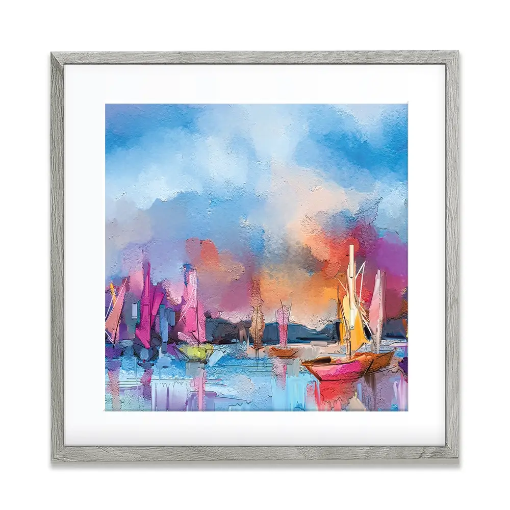 Coloured Boats Square Framed Art Print Coloured Boats Square Framed Art Print wall art product pluie_r / Shutterstock
