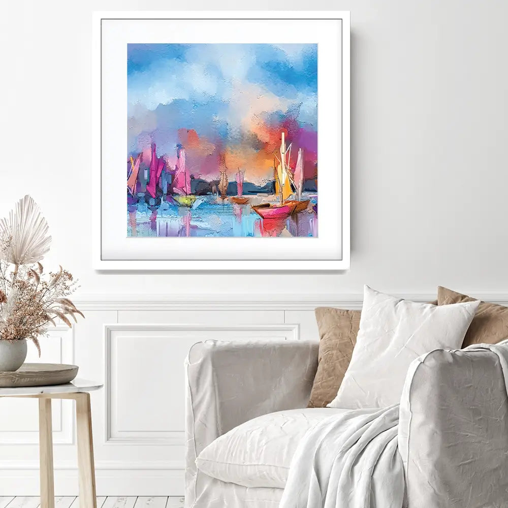 Coloured Boats Square Framed Art Print Coloured Boats Square Framed Art Print wall art product pluie_r / Shutterstock
