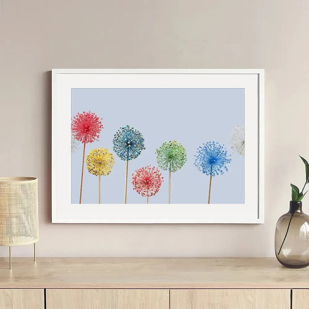 Coloured Dandelions Framed Art Print Coloured Dandelions Framed Art Print wall art product Svetlana Foote / Shutterstock