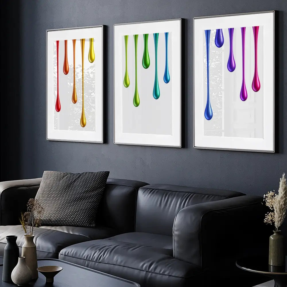 Coloured Paint Drips Framed Art Print Trio Coloured Paint Drips Framed Art Print Trio wall art product 3d_kot / Shutterstock