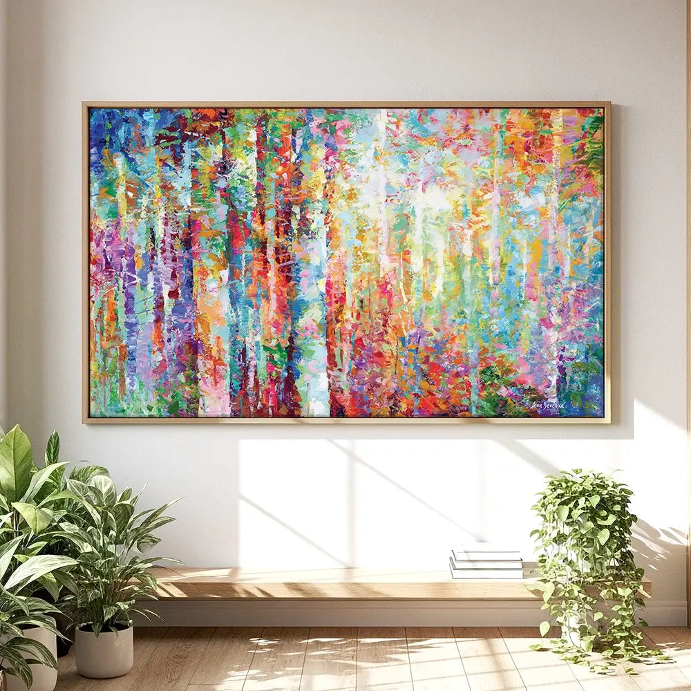 Colourful Abstract Birch Trees Oversized Canvas Print Colourful Abstract Birch Trees Oversized Canvas Print wall art product Art Print Shop