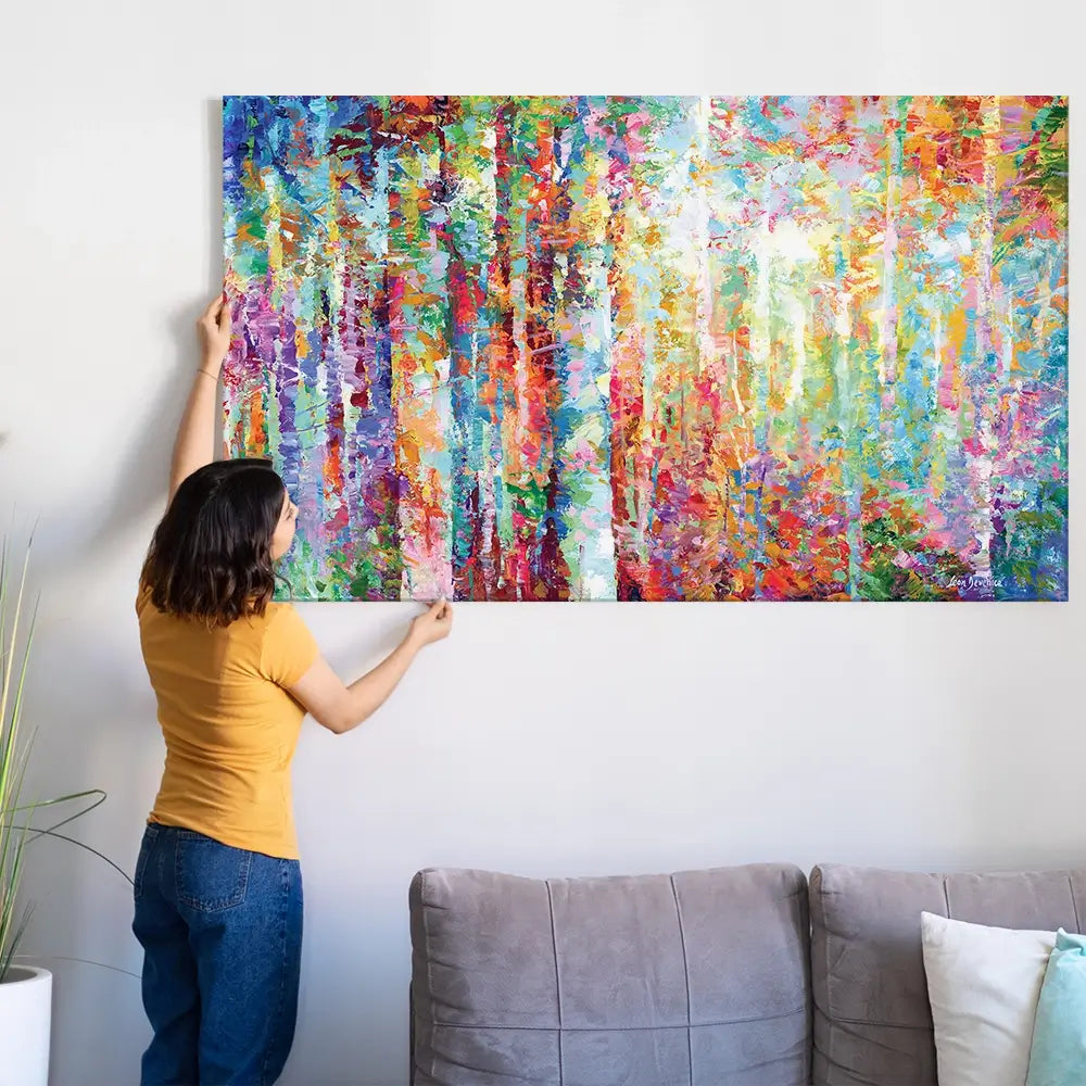 Colourful Abstract Birch Trees Oversized Canvas Print Colourful Abstract Birch Trees Oversized Canvas Print wall art product Art Print Shop