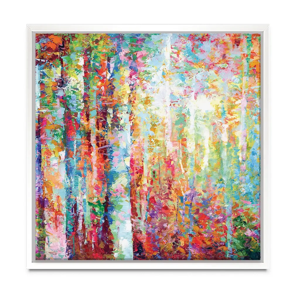 Colourful Abstract Birch Trees Square Canvas Print Colourful Abstract Birch Trees Square Canvas Print wall art product Leon Devenice
