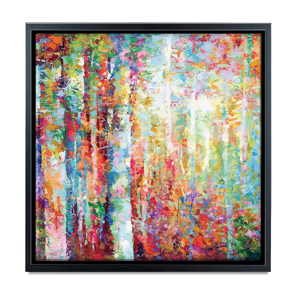 Colourful Abstract Birch Trees Square Canvas Print Colourful Abstract Birch Trees Square Canvas Print wall art product Leon Devenice