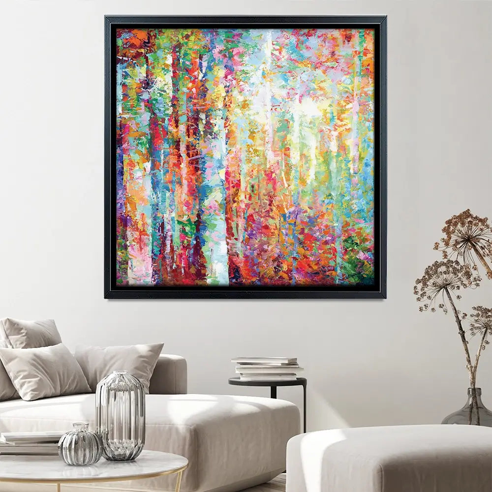 Colourful Abstract Birch Trees Square Canvas Print Colourful Abstract Birch Trees Square Canvas Print wall art product Leon Devenice