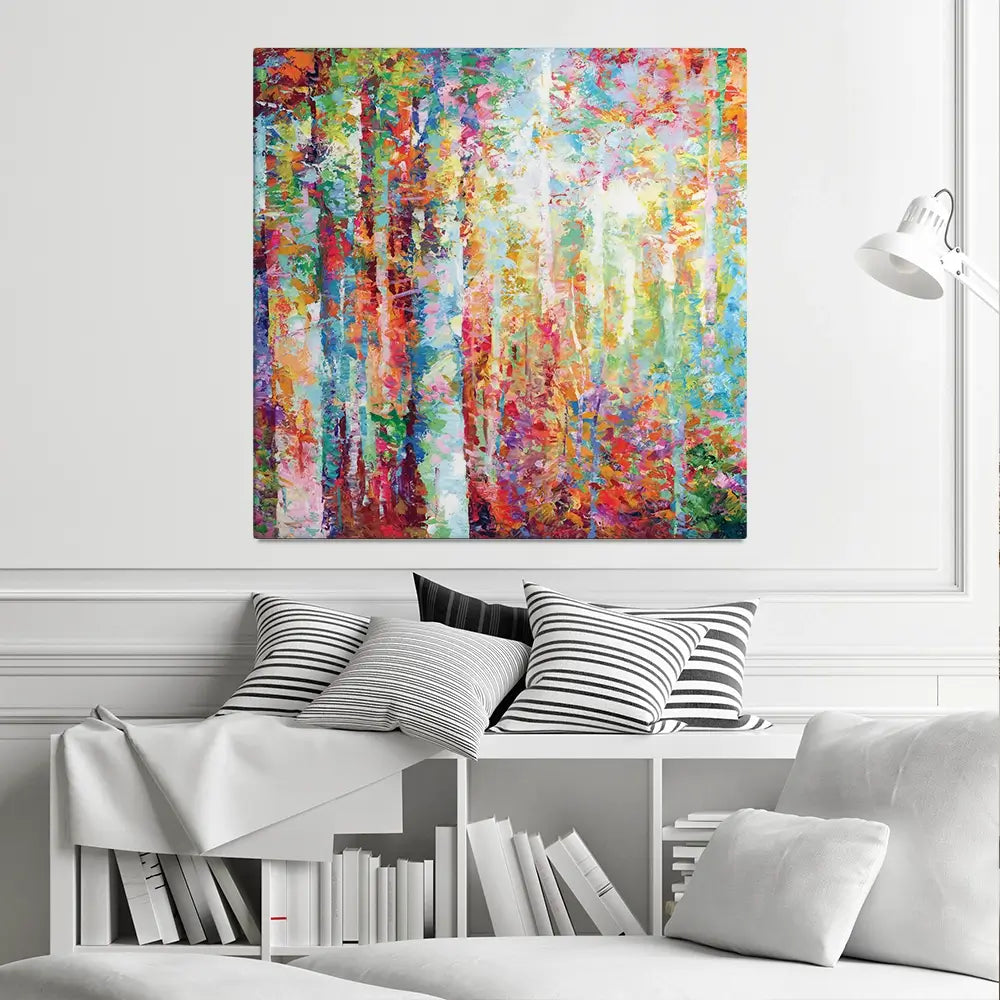 Colourful Abstract Birch Trees Square Canvas Print Colourful Abstract Birch Trees Square Canvas Print wall art product Leon Devenice