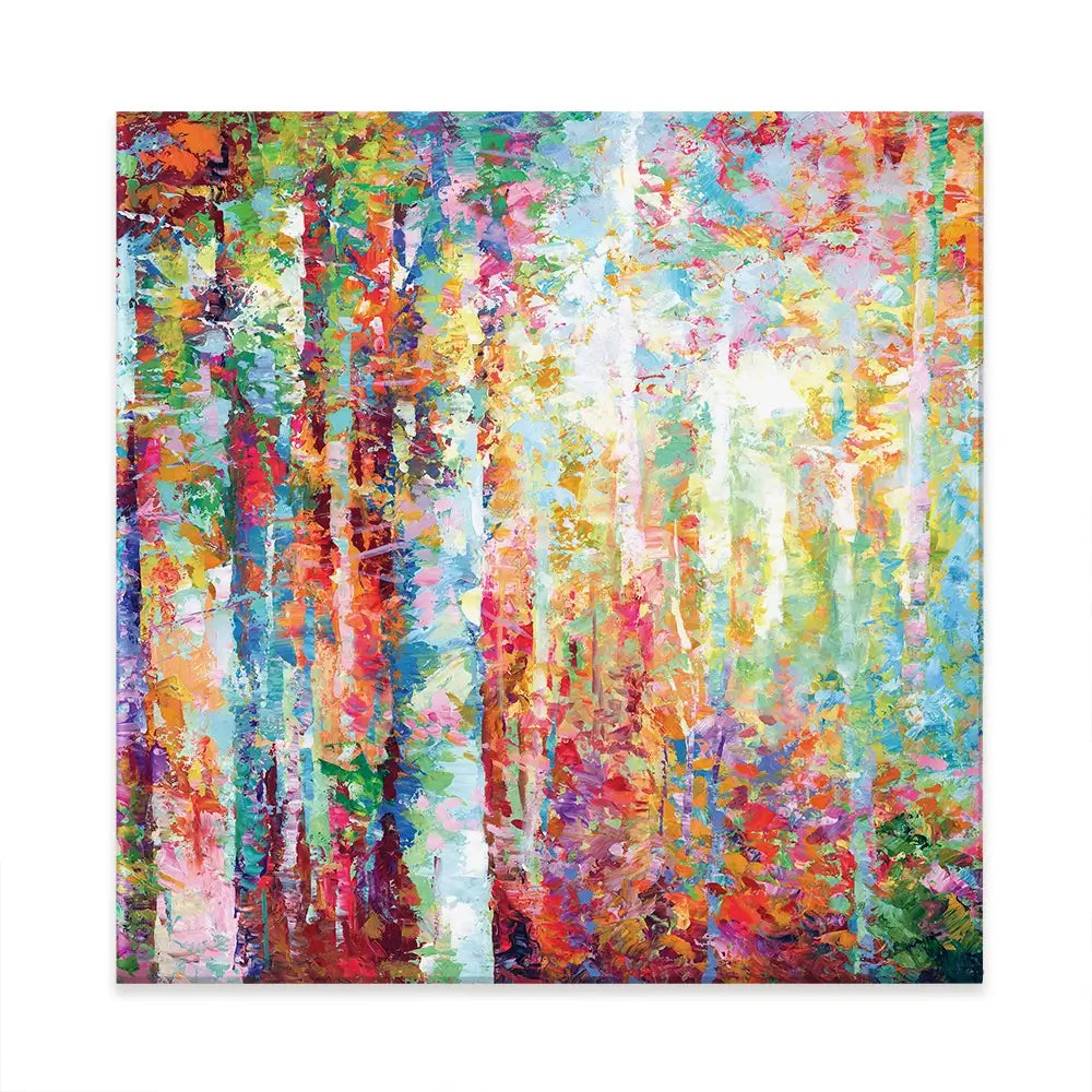 Colourful Abstract Birch Trees Square Canvas Print Colourful Abstract Birch Trees Square Canvas Print wall art product Leon Devenice
