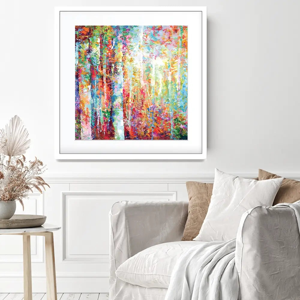 Colourful Abstract Birch Trees Square Framed Art Print Colourful Abstract Birch Trees Square Framed Art Print wall art product Leon Devenice