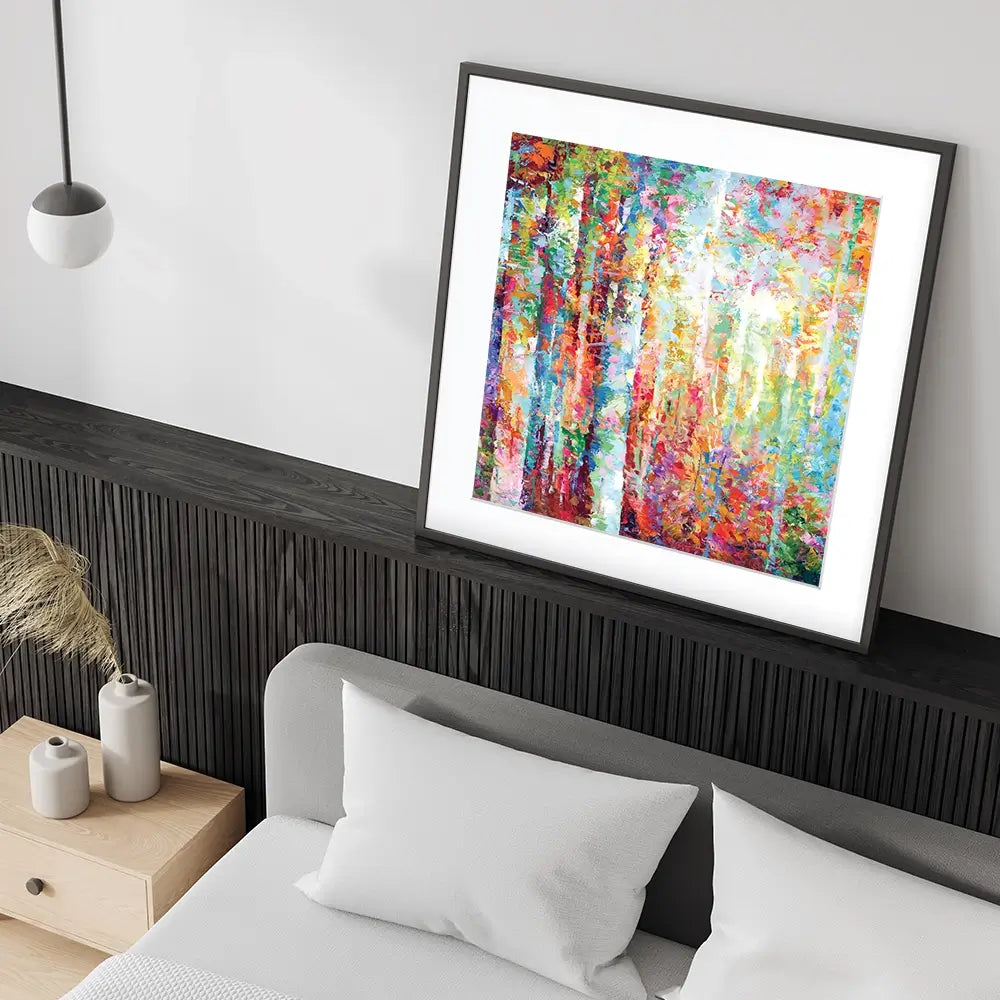 Colourful Abstract Birch Trees Square Framed Art Print Colourful Abstract Birch Trees Square Framed Art Print wall art product Leon Devenice
