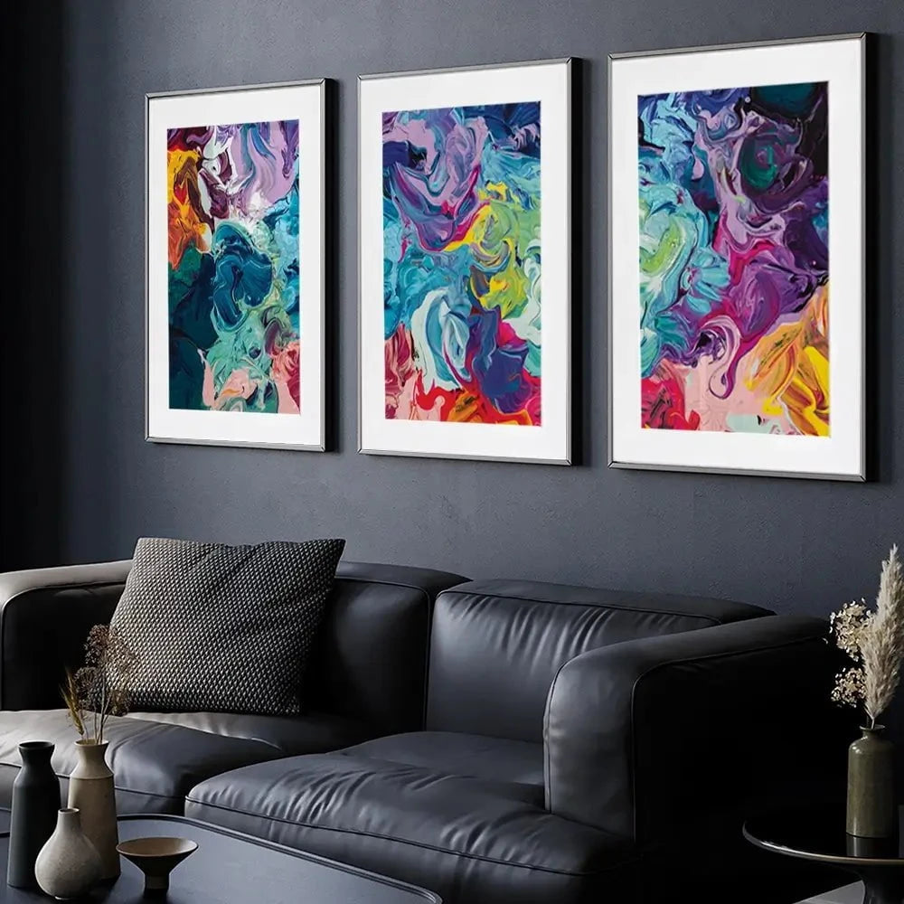 Colourful Abstract Framed Art Print Trio Colourful Abstract Framed Art Print Trio wall art product vhpicstock / Shutterstock