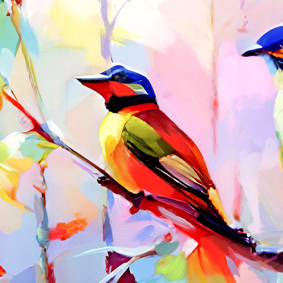 Colourful Birds Chirping Square Canvas Print wall art product Leon Devenice