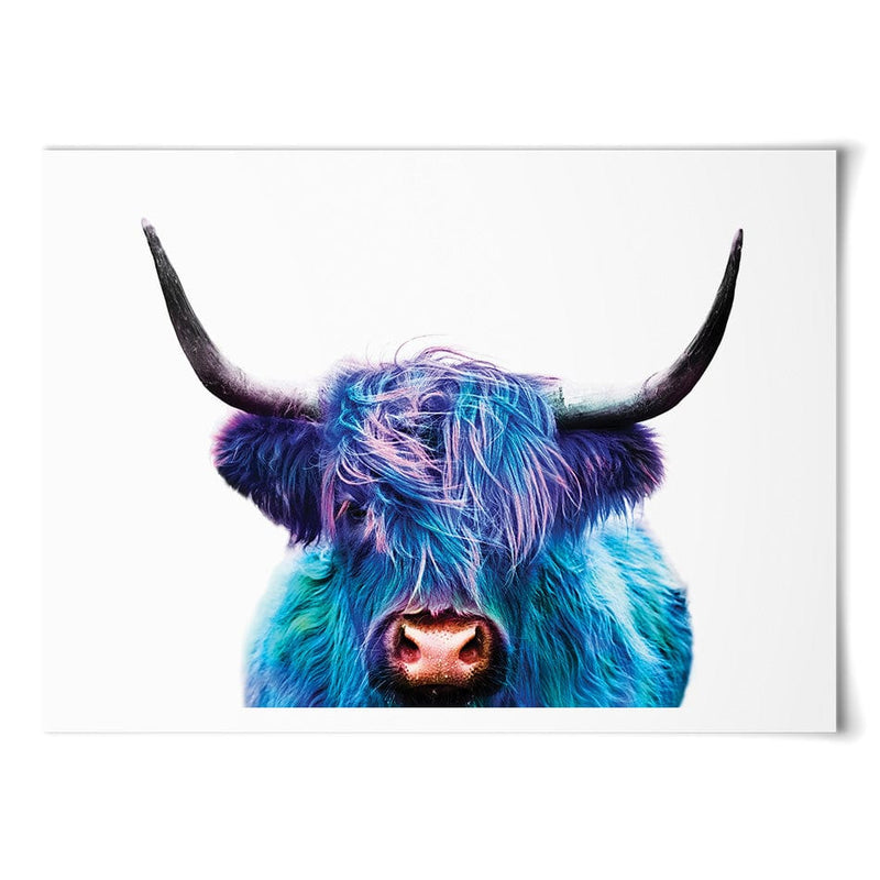 Colourful Blue Highland Cow Art Print wall art product Patricia Chumillas / Shutterstock