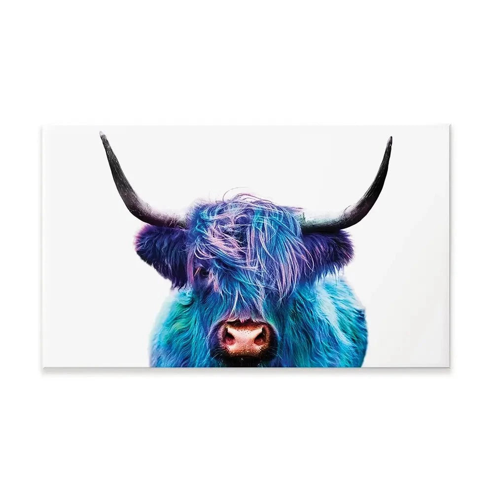 Colourful Blue Highland Cow Canvas Print Colourful Blue Highland Cow Canvas Print wall art product Patricia Chumillas / Shutterstock