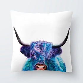 Colourful Blue Highland Cow Cushion Colourful Blue Highland Cow Cushion wall art product Patricia Chumillas / Shutterstock
