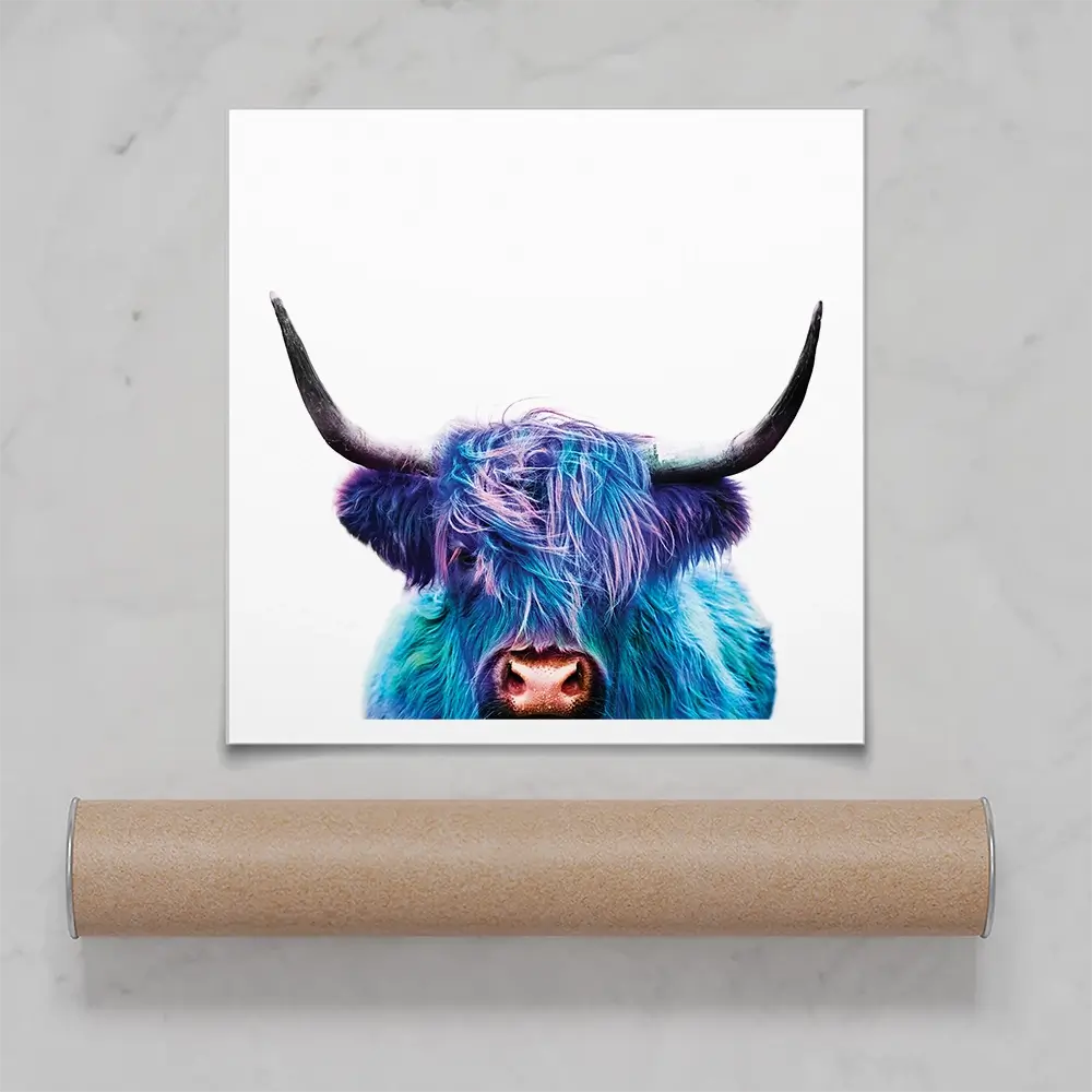 Colourful Blue Highland Cow Square Art Print Colourful Blue Highland Cow Square Art Print wall art product Patricia Chumillas / Shutterstock