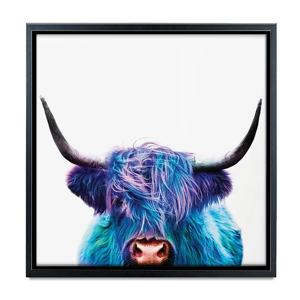 Colourful Blue Highland Cow Square Canvas Print Colourful Blue Highland Cow Square Canvas Print wall art product Patricia Chumillas / Shutterstock