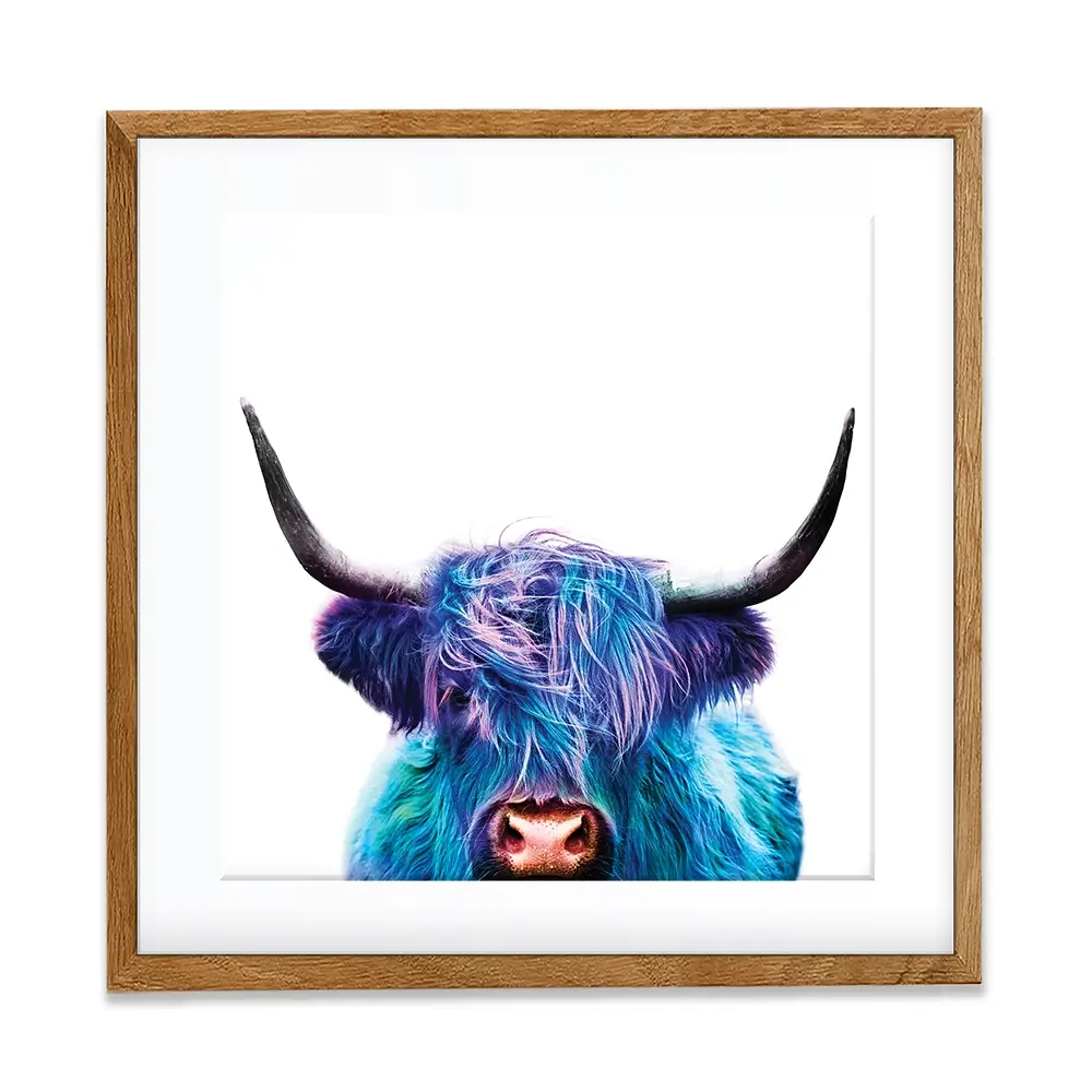 Colourful Blue Highland Cow Square Framed Art Print Colourful Blue Highland Cow Square Framed Art Print wall art product Patricia Chumillas / Shutterstock