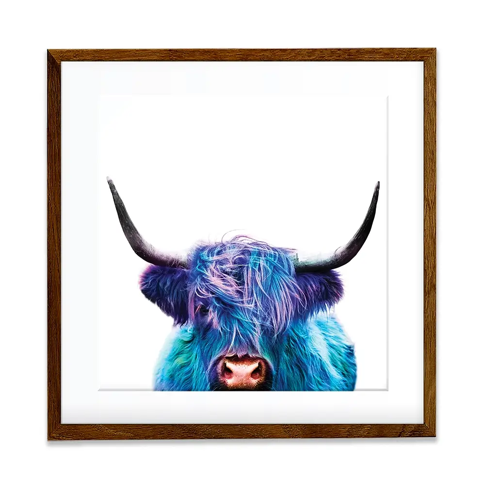 Colourful Blue Highland Cow Square Framed Art Print Colourful Blue Highland Cow Square Framed Art Print wall art product Patricia Chumillas / Shutterstock