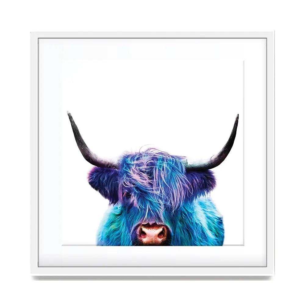 Colourful Blue Highland Cow Square Framed Art Print Colourful Blue Highland Cow Square Framed Art Print wall art product Patricia Chumillas / Shutterstock
